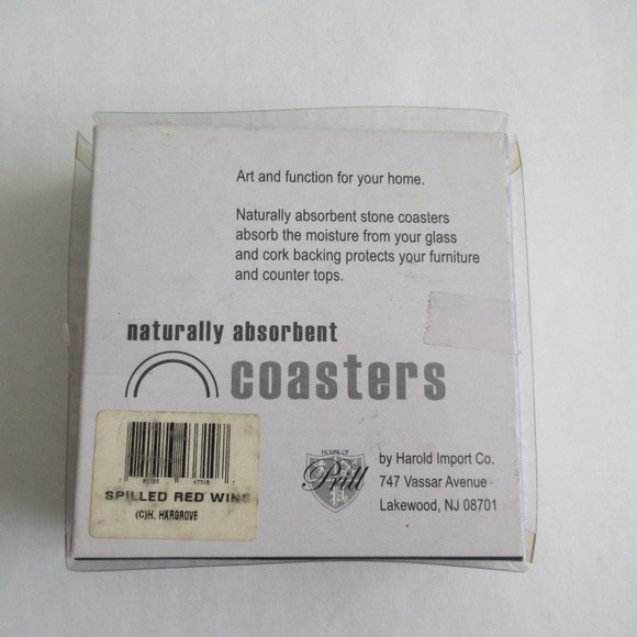 New Naturally Absorbent Tile Coaster Set of 4 Spilled Red Wine in Box *Flaw - Picture 4 of 7
